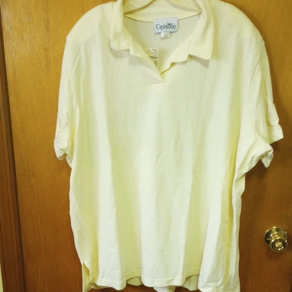 NWT Capistrano Ivory Textured Shirt w/ Collar, Plus Size 26/28W, Neutral, Casual